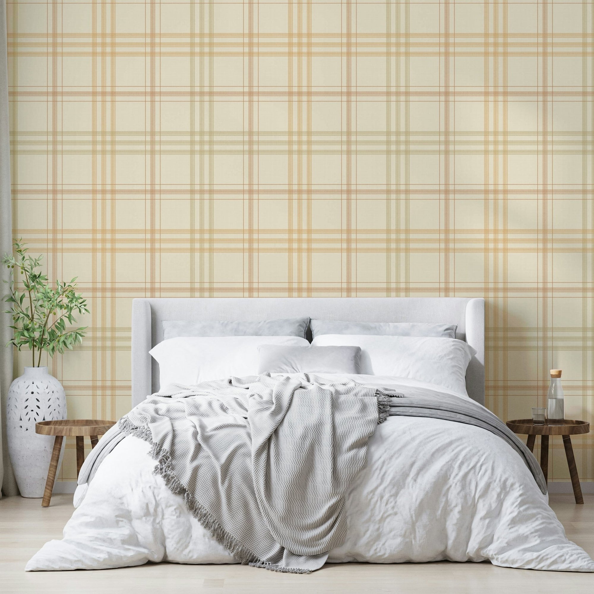 Harvest Plaid Muted Autumnal Wallpaper with tan check grid GD5079