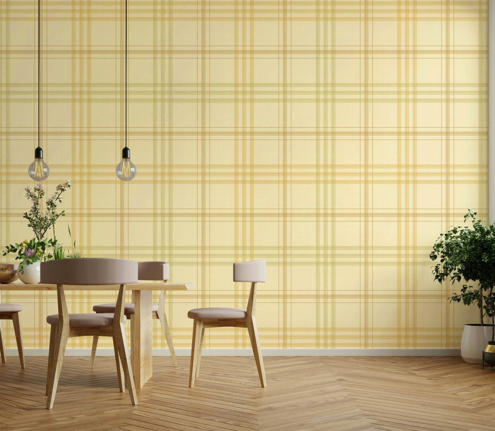 Harvest Plaid Muted Fall Wallpaper with golden yellow lines GD5080