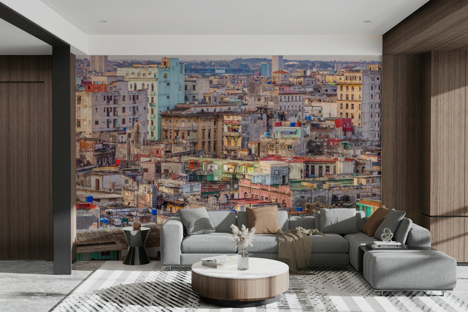 A wall mural of a vibrant street scene in Havana.

