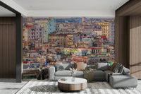 A wall mural of a vibrant street scene in Havana.

