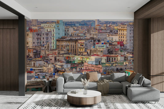 A wall mural of a vibrant street scene in Havana.

