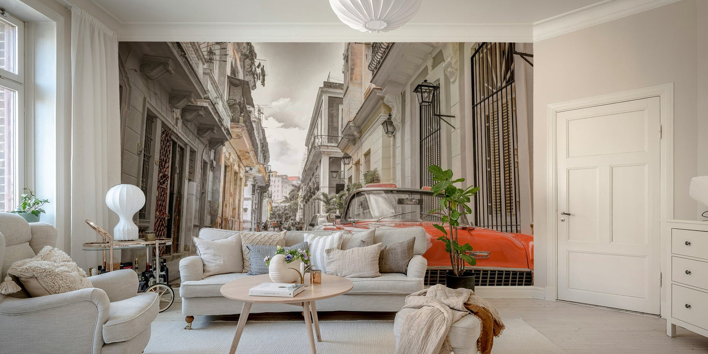 A high-angle view of the wall mural in a large space.

