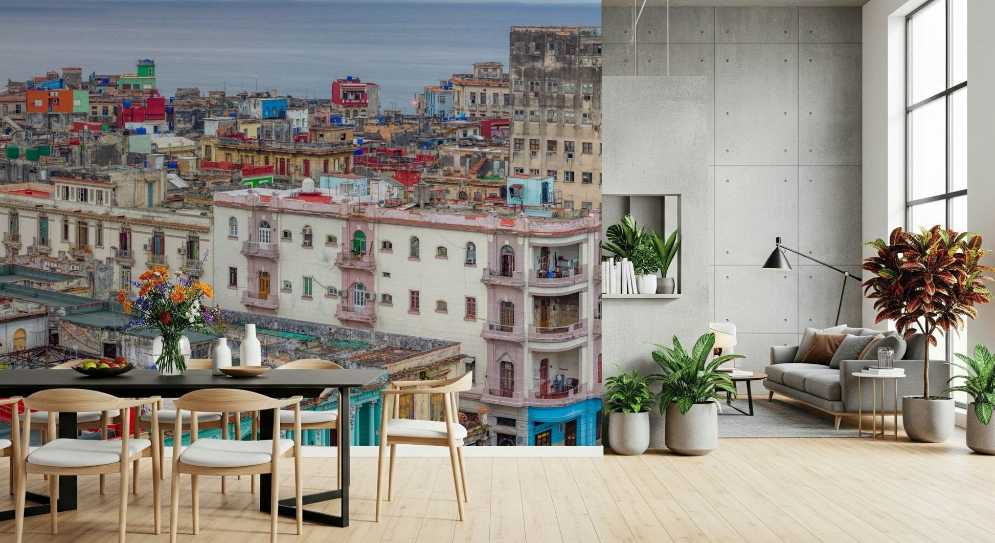 Havana Skyline Charm Wall Mural accent wall for a home office.