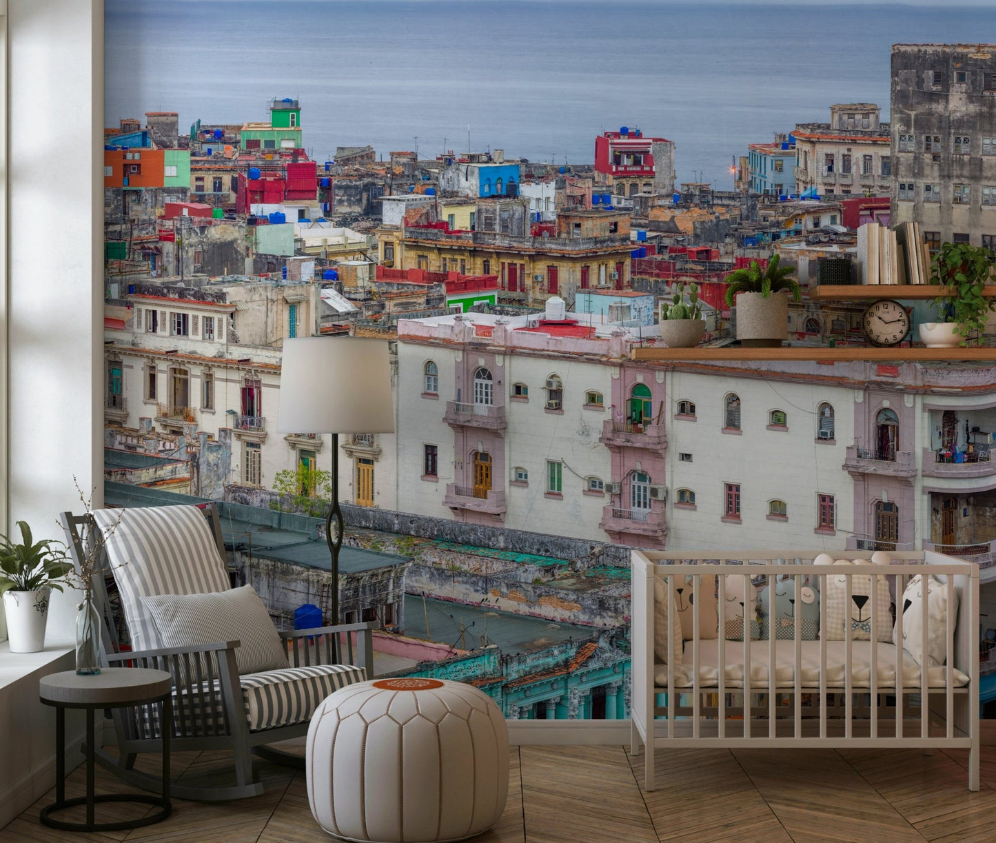 Havana Skyline Charm Wall Mural focal point for a large room.