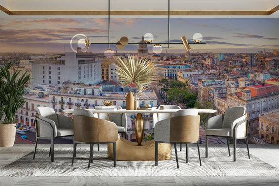 Havana's Aerial Beauty wall mural showing a wide cityscape at golden sunset GD5002
