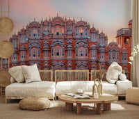 Intricate arched windows of Hawa Mahal Walls Wall Mural in a home office.