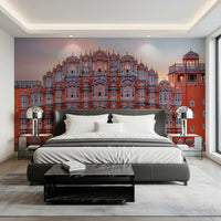 Ornate jharokha patterns on Hawa Mahal Walls Wall Mural for meditation rooms.
