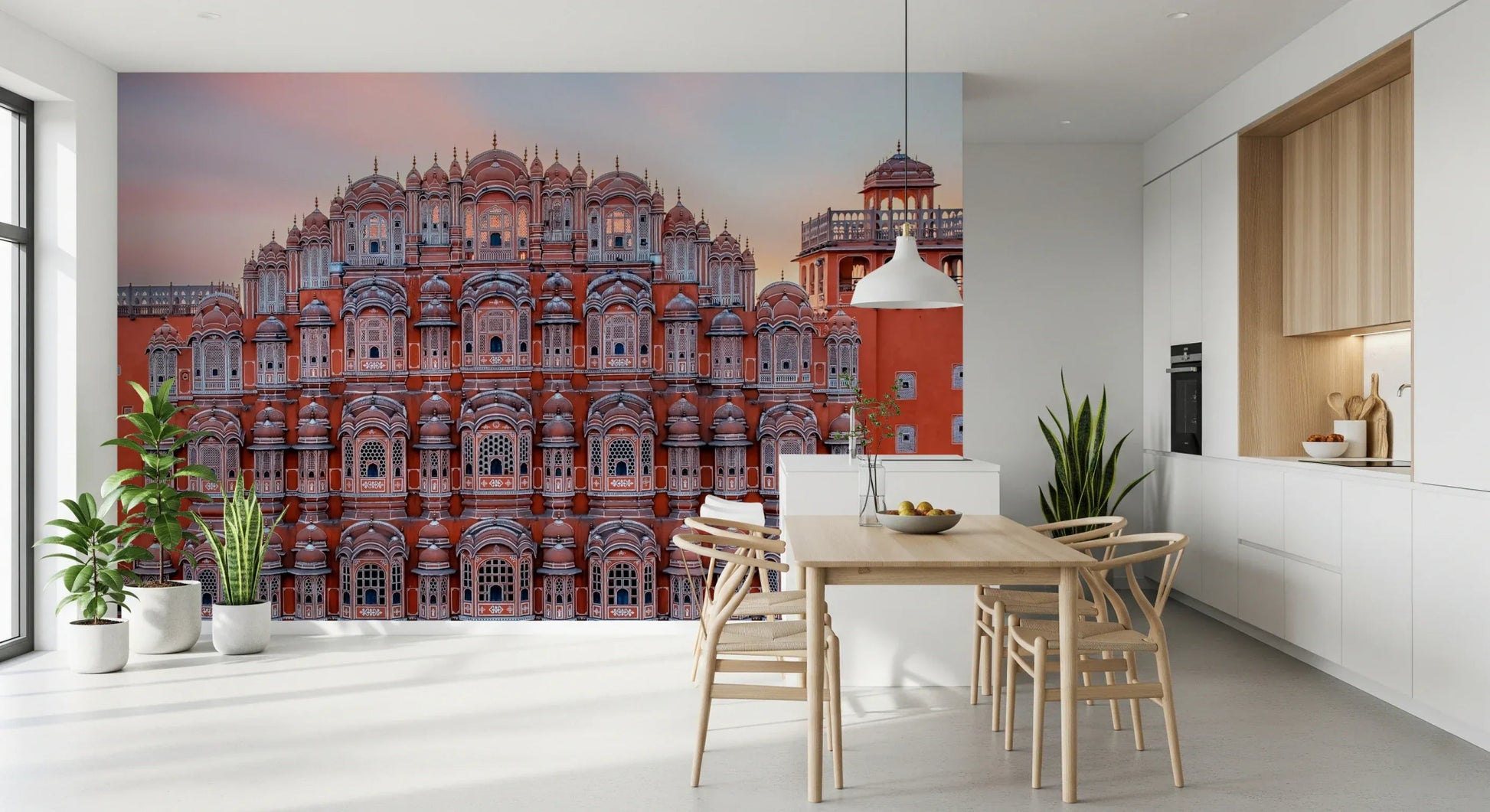 Warm terracotta tones of Hawa Mahal Walls Wall Mural for guest rooms.