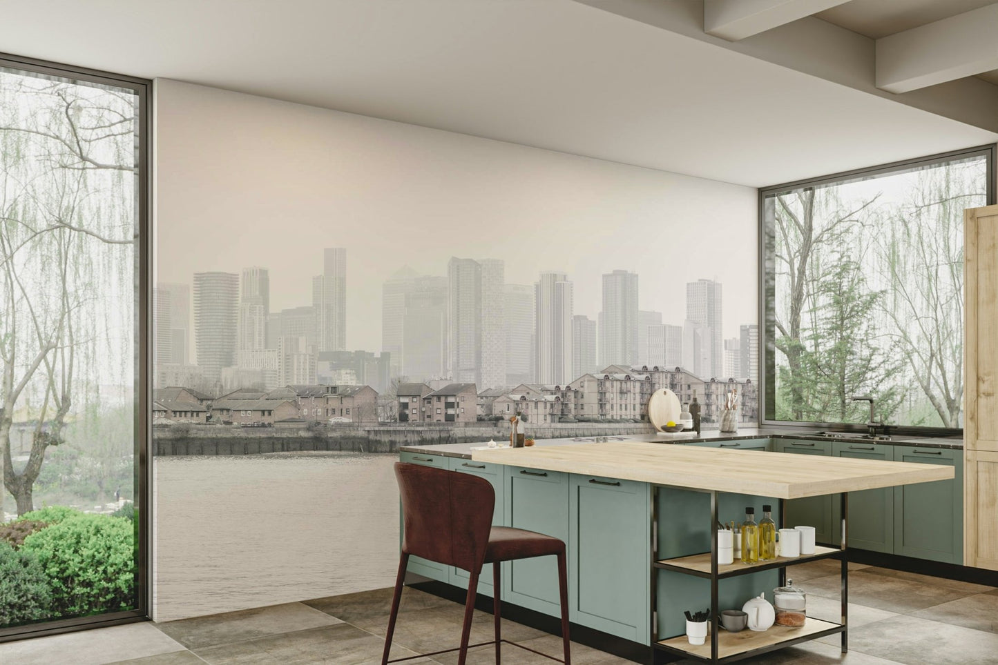 Misty city skyline wallpaper GD3151

