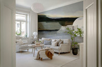 A beautiful subtle abstract wallpaper mural with a hazy, distant horizon line.