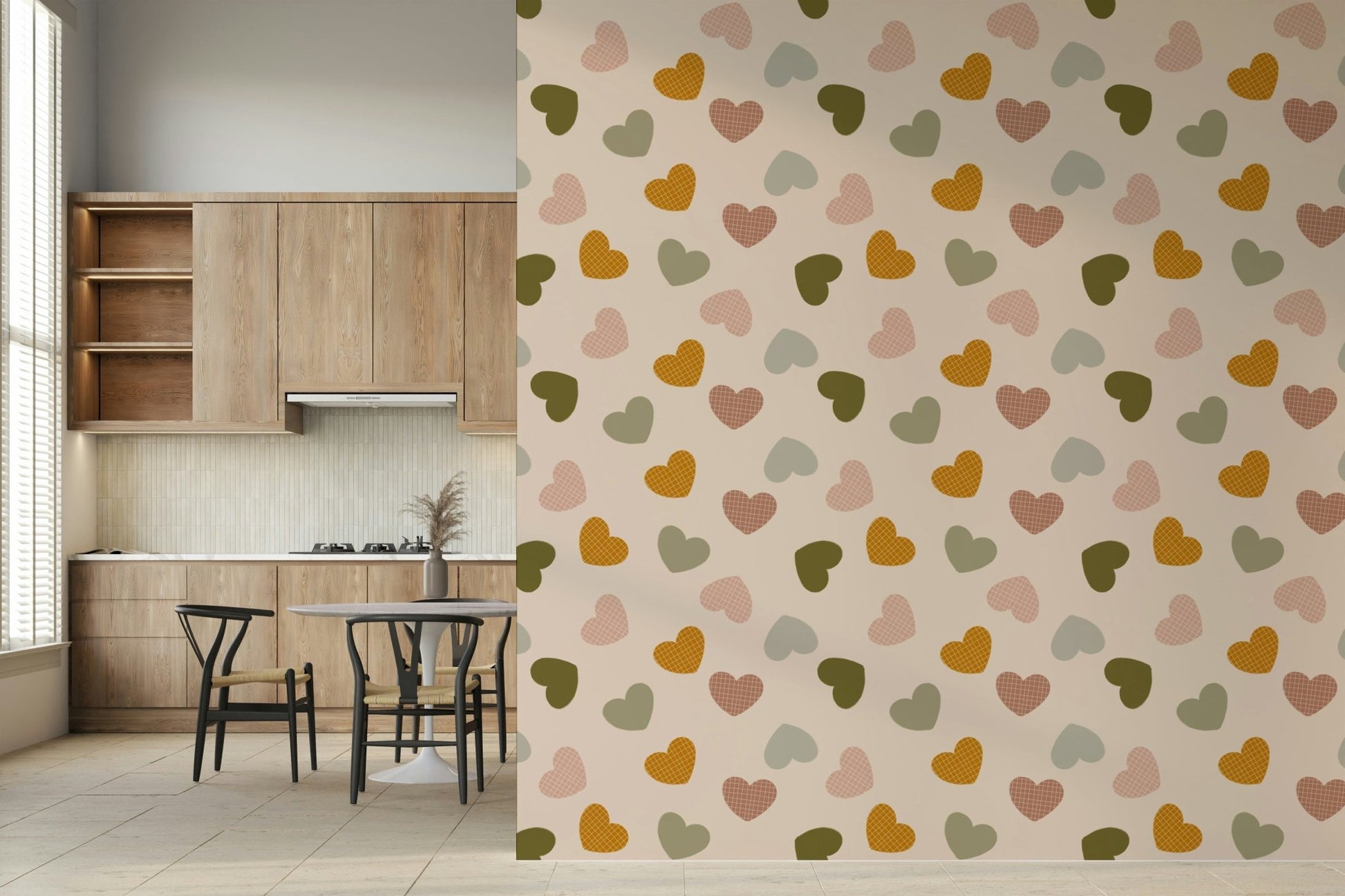 Olive green Heartfelt Harmony Wallpaper heart silhouette detail.