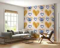 Golden heart with blue evil eye painting art wallpaper., GD6511