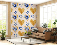Hand-painted heart motif wall mural design., GD6511