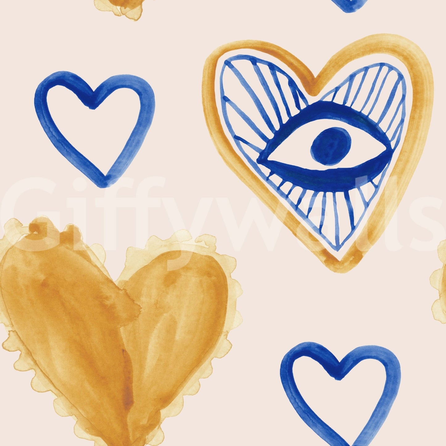 Sketchy heart outlines on pale pink wall mural., GD6511