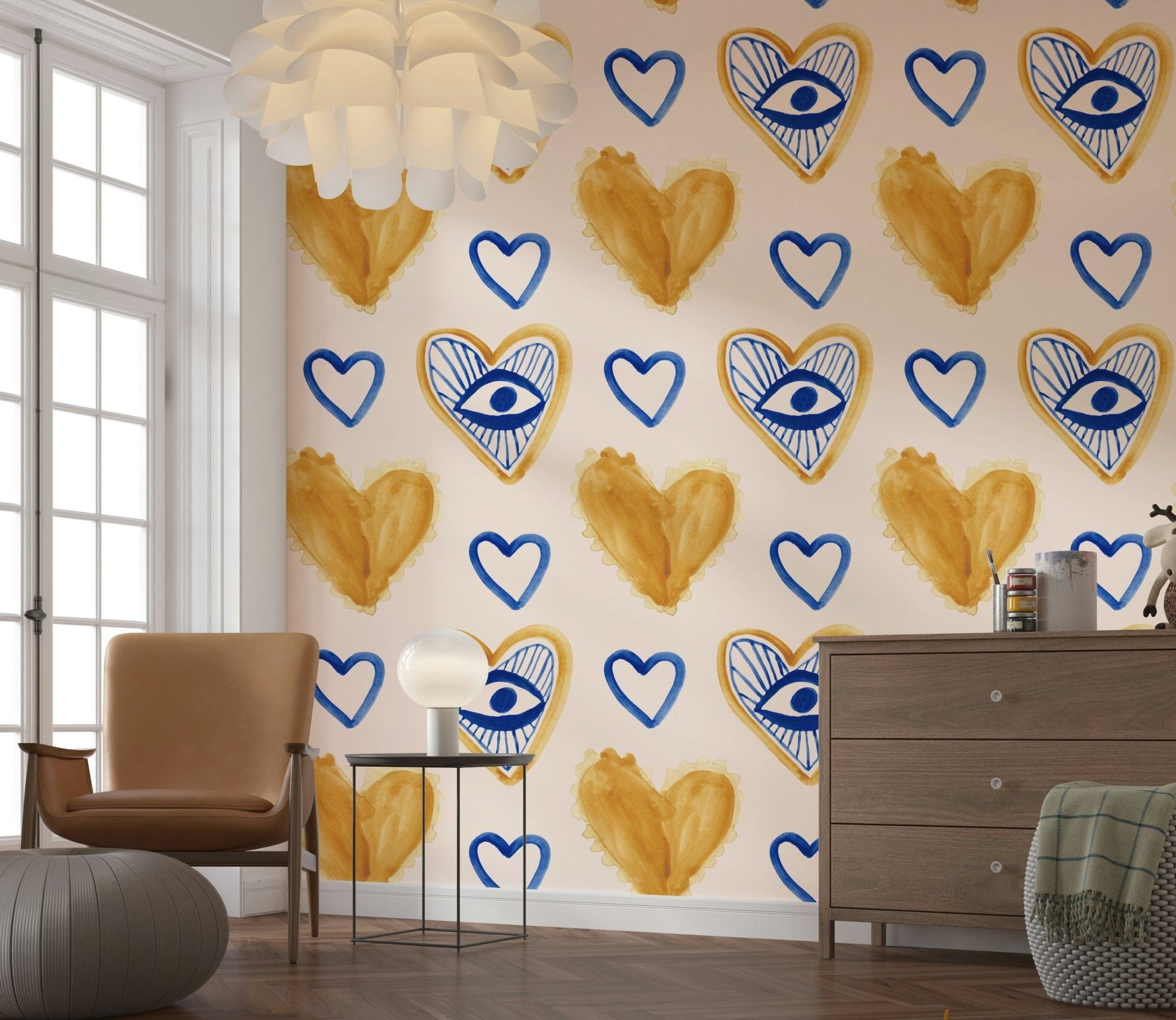 Protective eye symbol on a large heart mural wallpaper., GD6511
