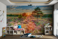 Peaceful heathland sunset wall art for serene spaces

