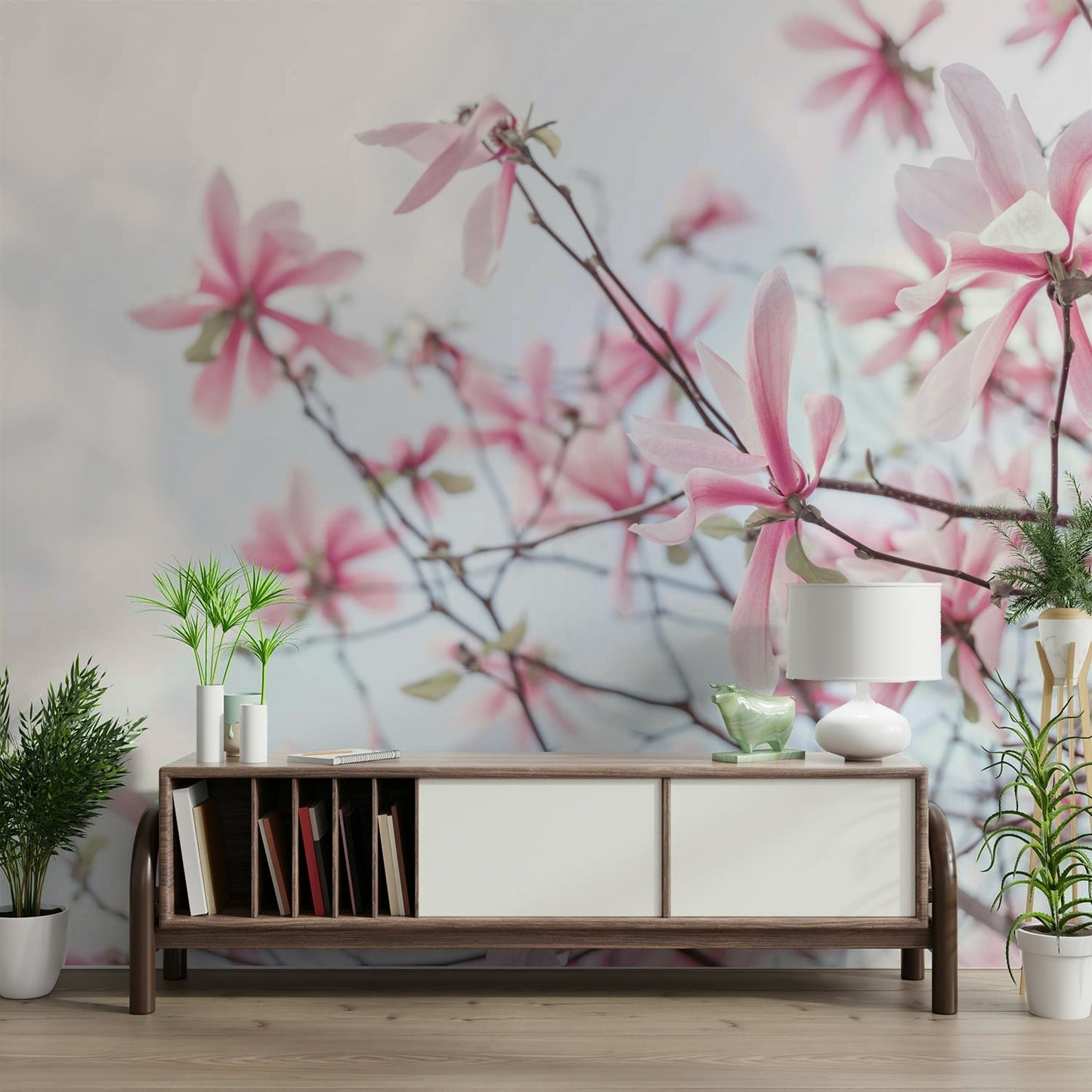 Magnolia blossoms delicately displayed on the Heavenly Magnolias Wall Mural."