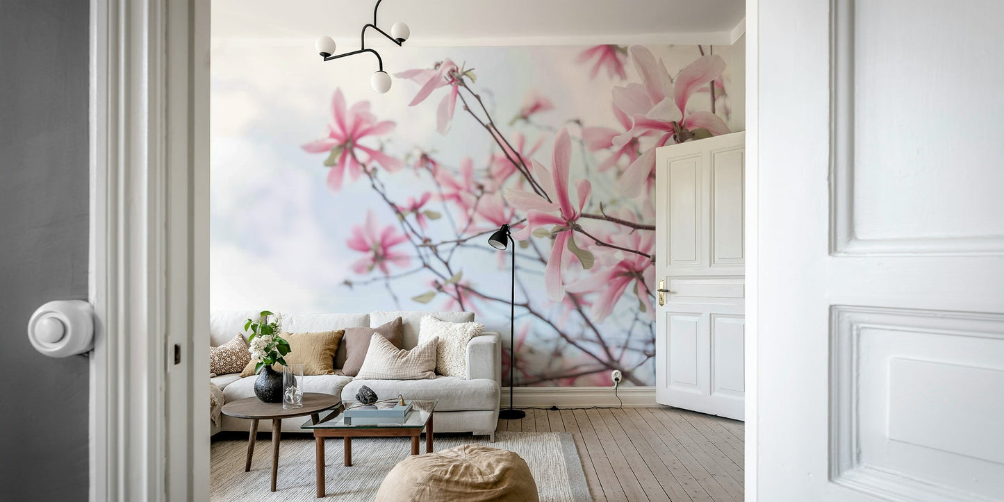 Magnolia flowers mural bringing a serene atmosphere to any room.