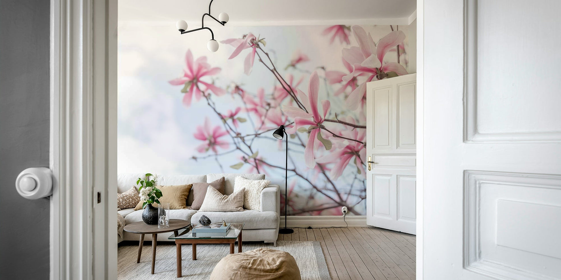 Magnolia flowers mural bringing a serene atmosphere to any room.