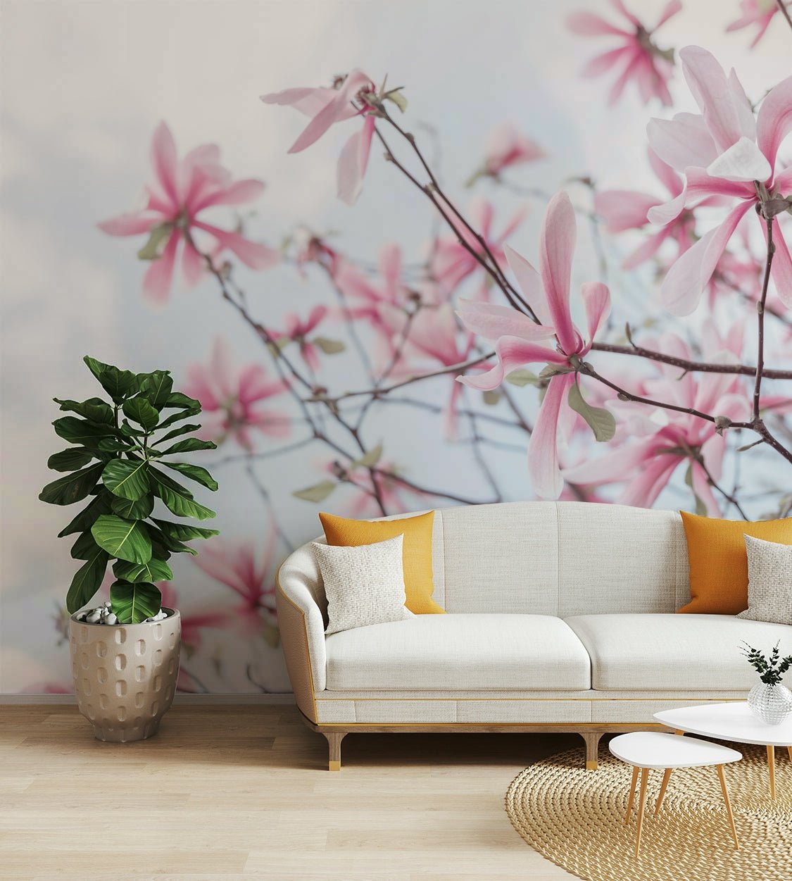 Heavenly Magnolias Wall Mural showcasing elegant floral design., GD1949