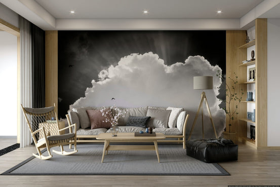 Heavenly Wall Mural with backlit monochrome cloud and sunrays GD4959
