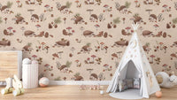 Hedgehog forest beige nursery wallpaper
 KB99