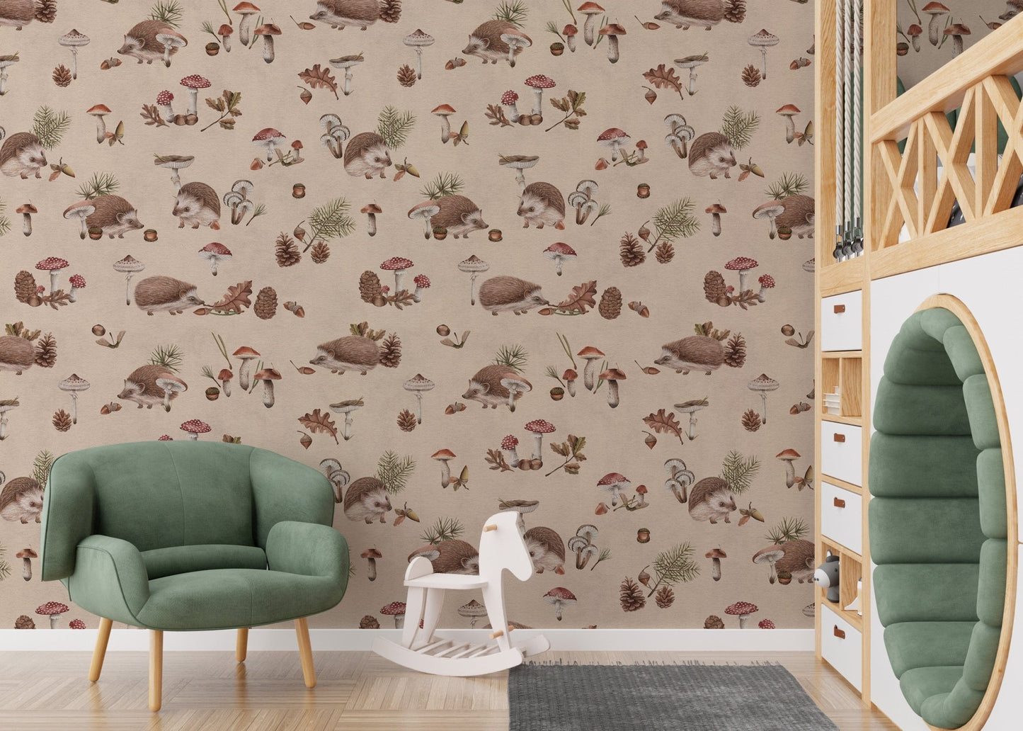 Whimsical hedgehog wallpaper for nursery KB99
