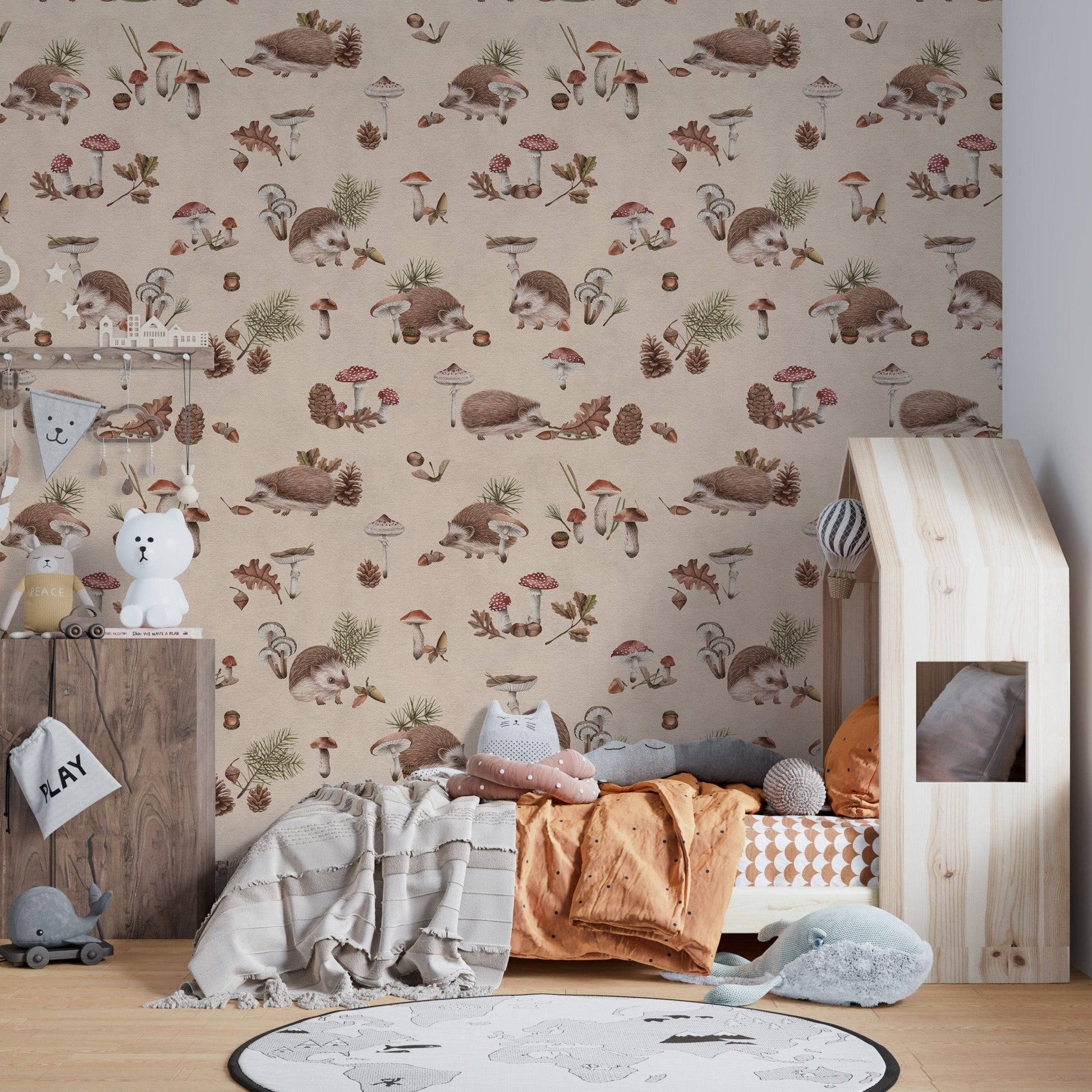 Woodland creatures beige wallpaper pattern KB99

