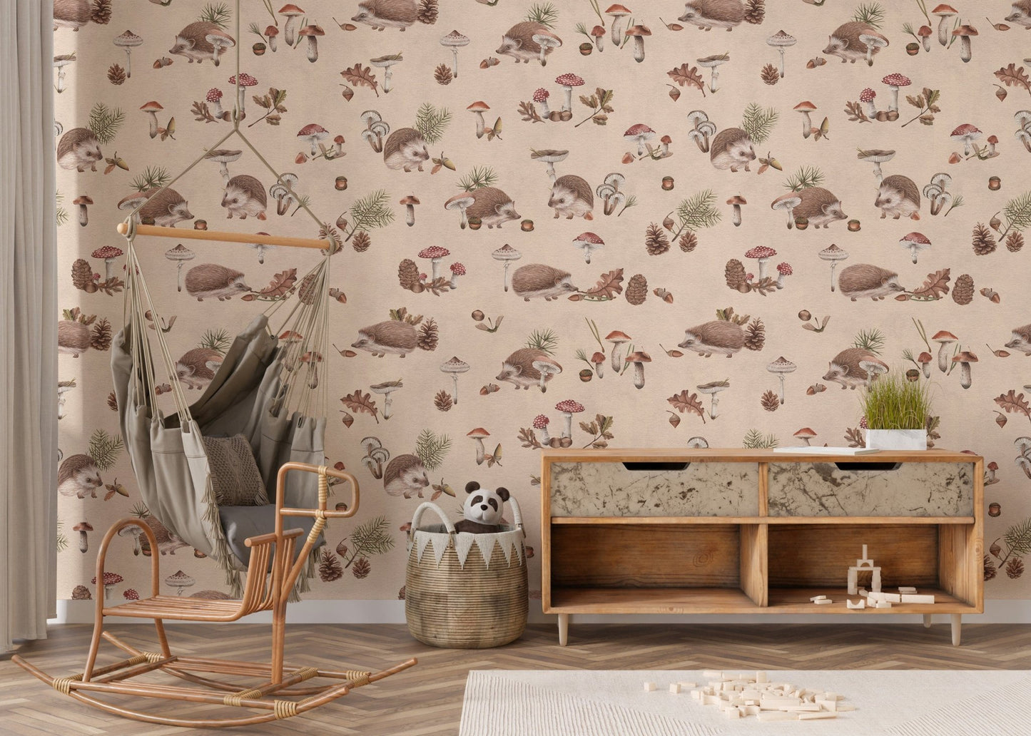 Cozy nursery wallpaper with hedgehogs
 KB99
