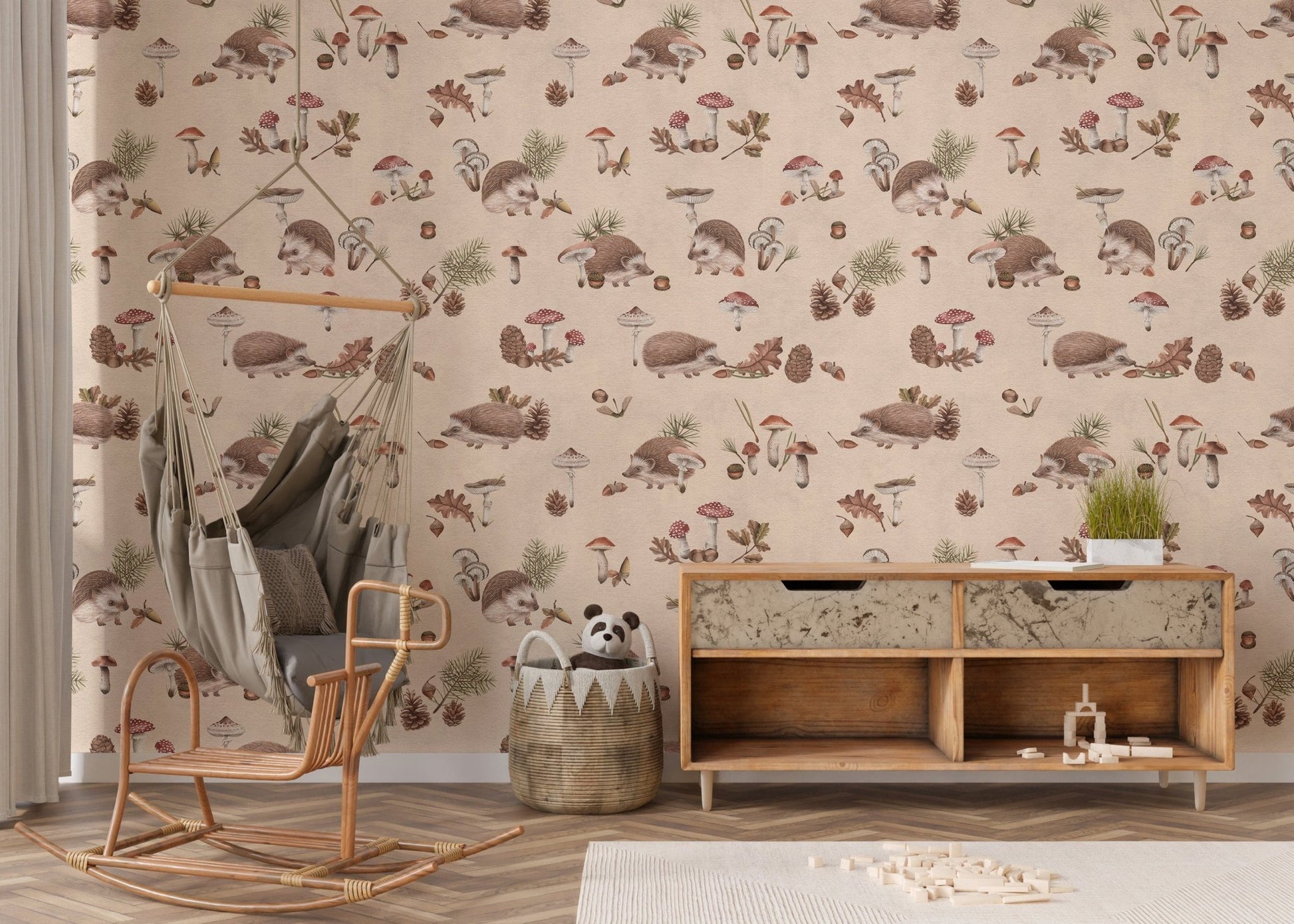 Cozy nursery wallpaper with hedgehogs
 KB99