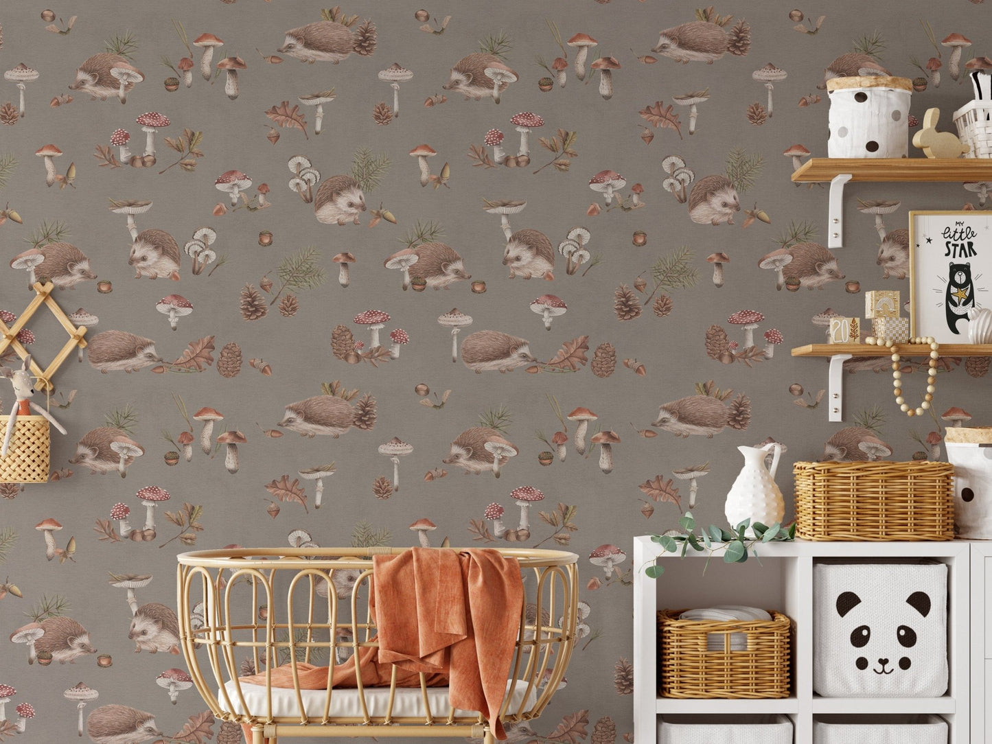Whimsical hedgehog wallpaper for nursery
