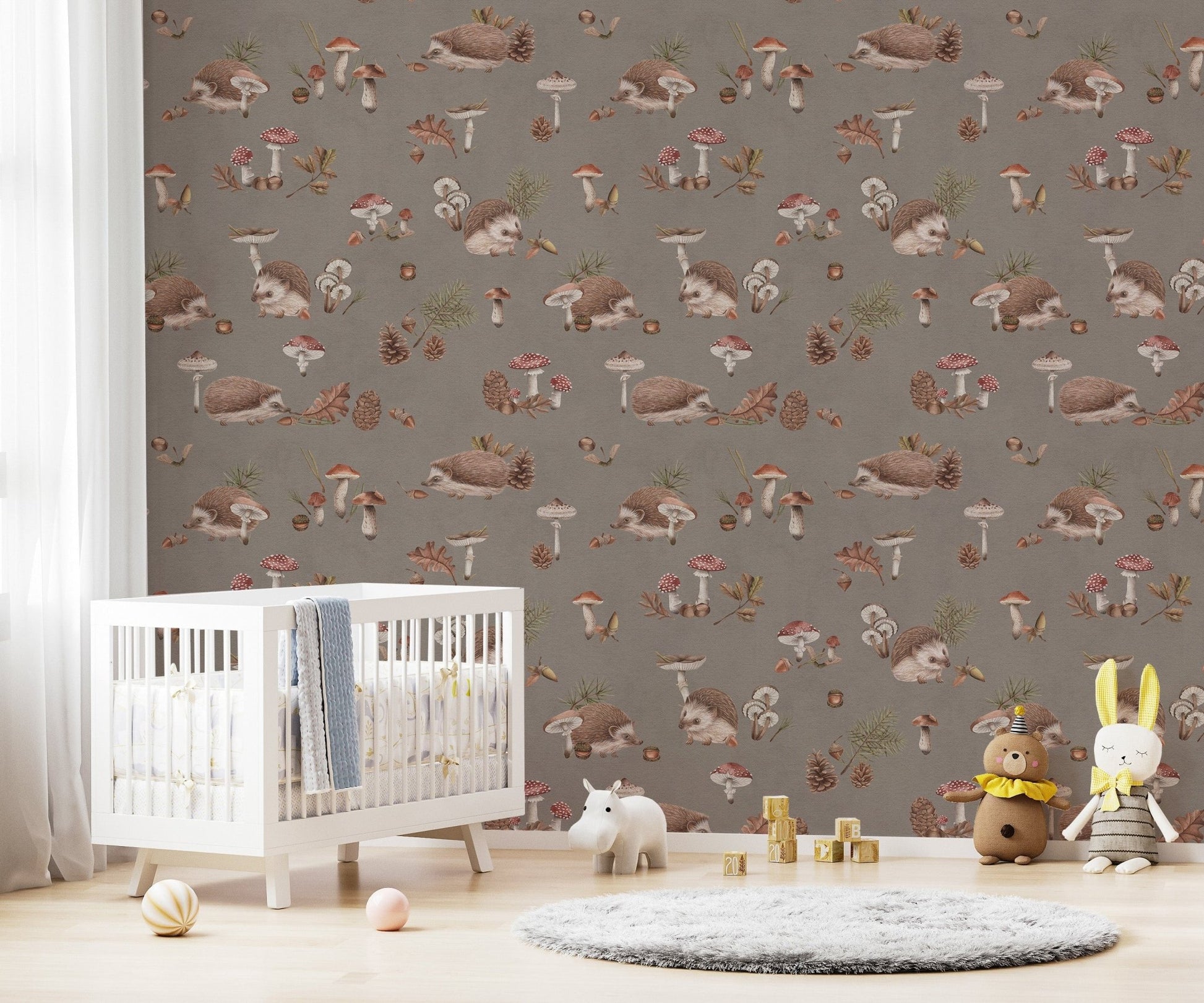 Cute woodland hedgehog wallpaper design
