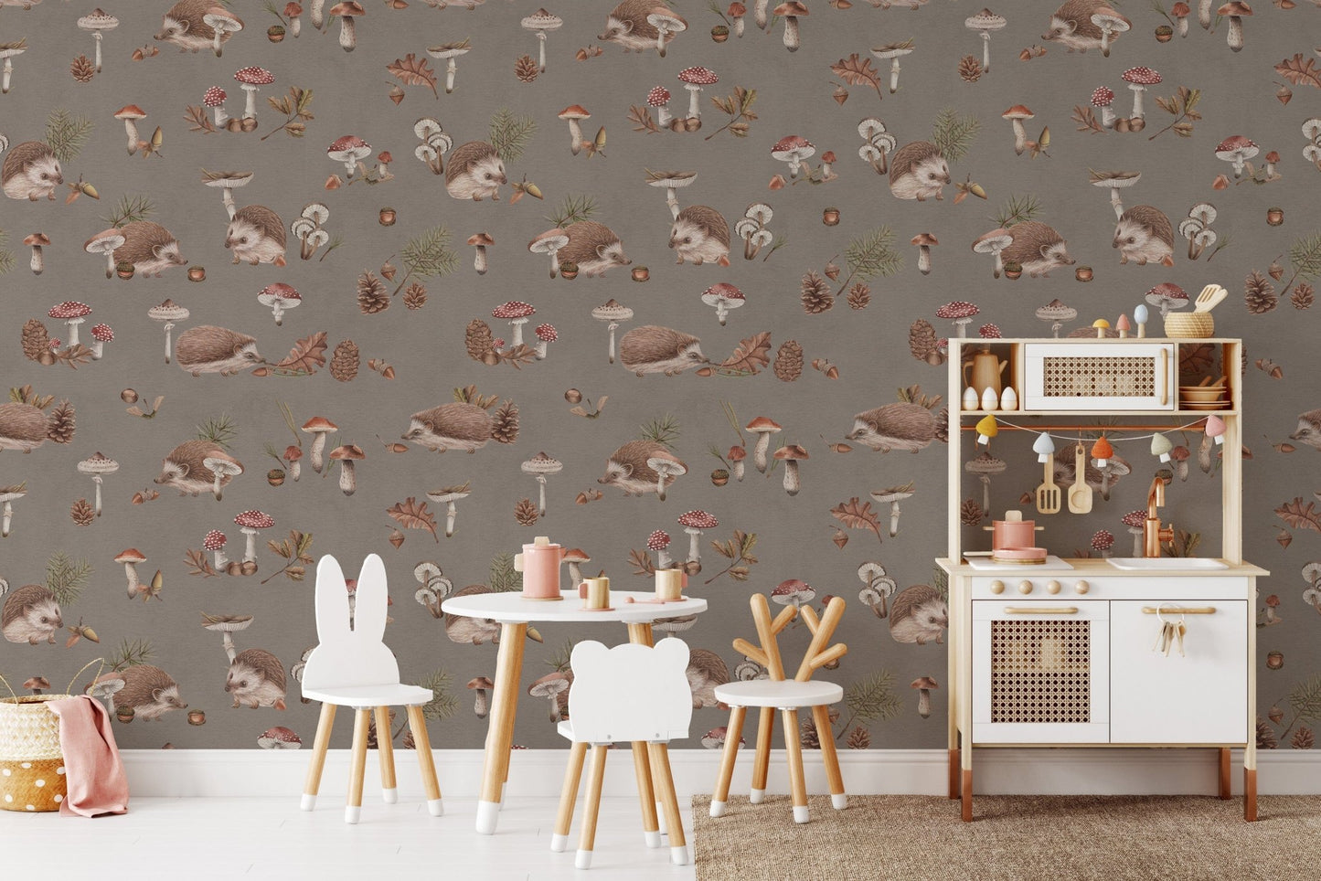 Watercolor hedgehog forest wallpaper print
