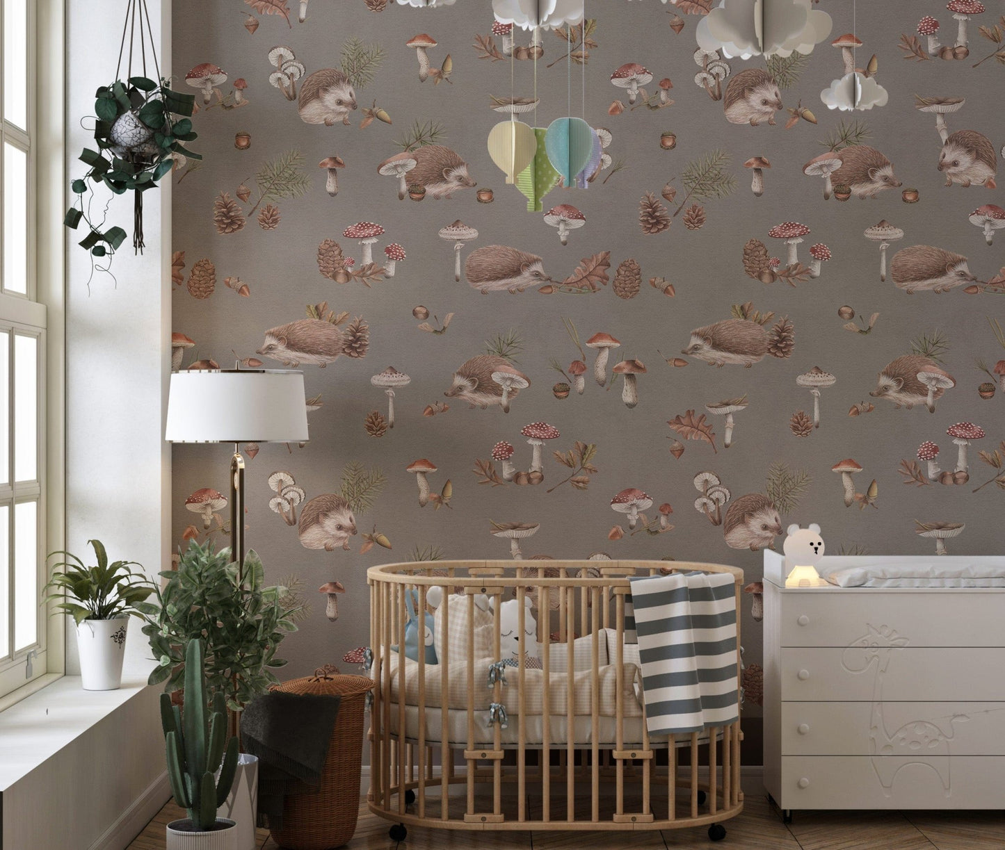 Woodland creatures brown wallpaper pattern

