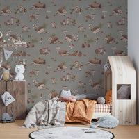 Cozy nursery wallpaper with hedgehogs
