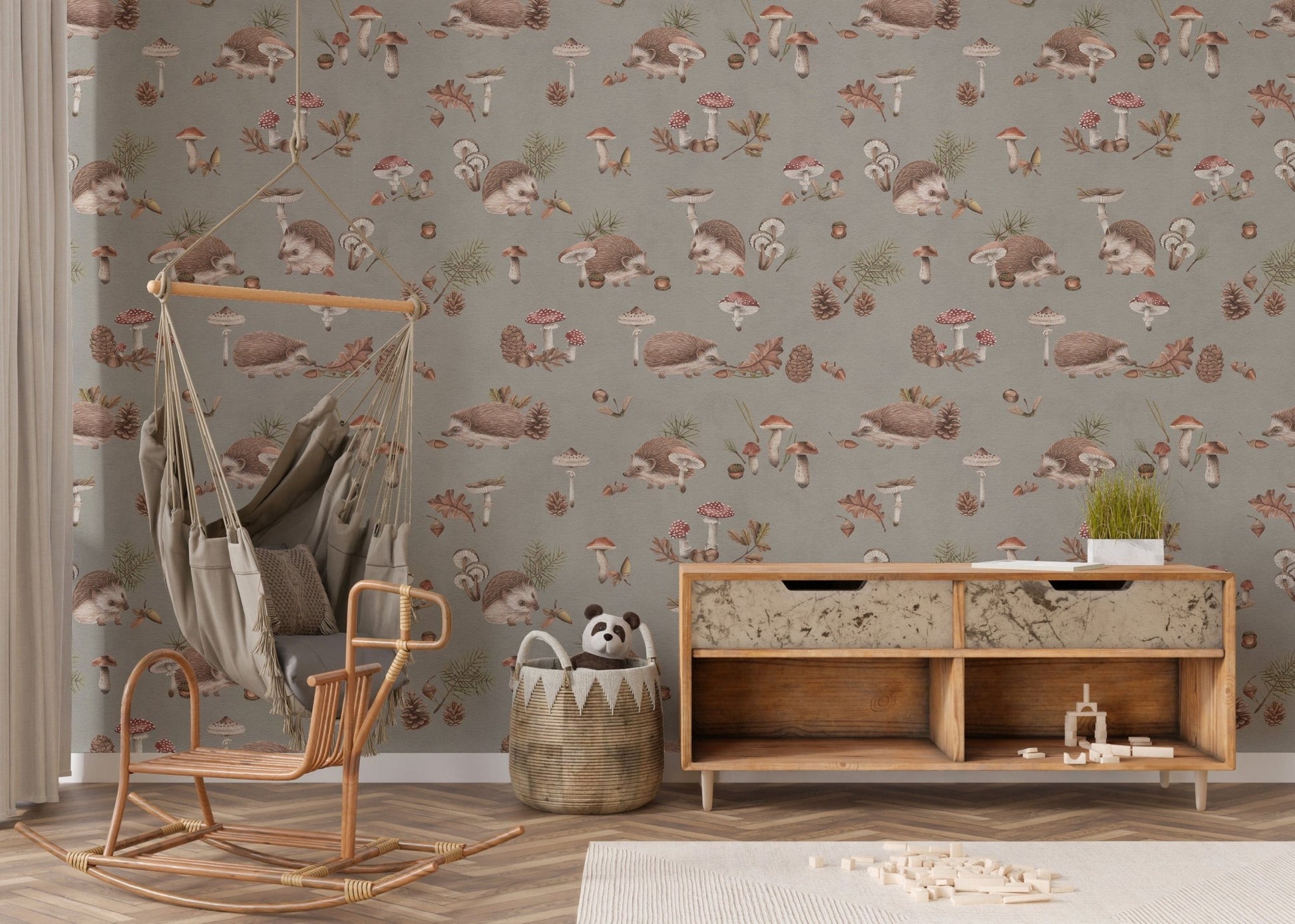 Gender-neutral forest animal wallpaper
