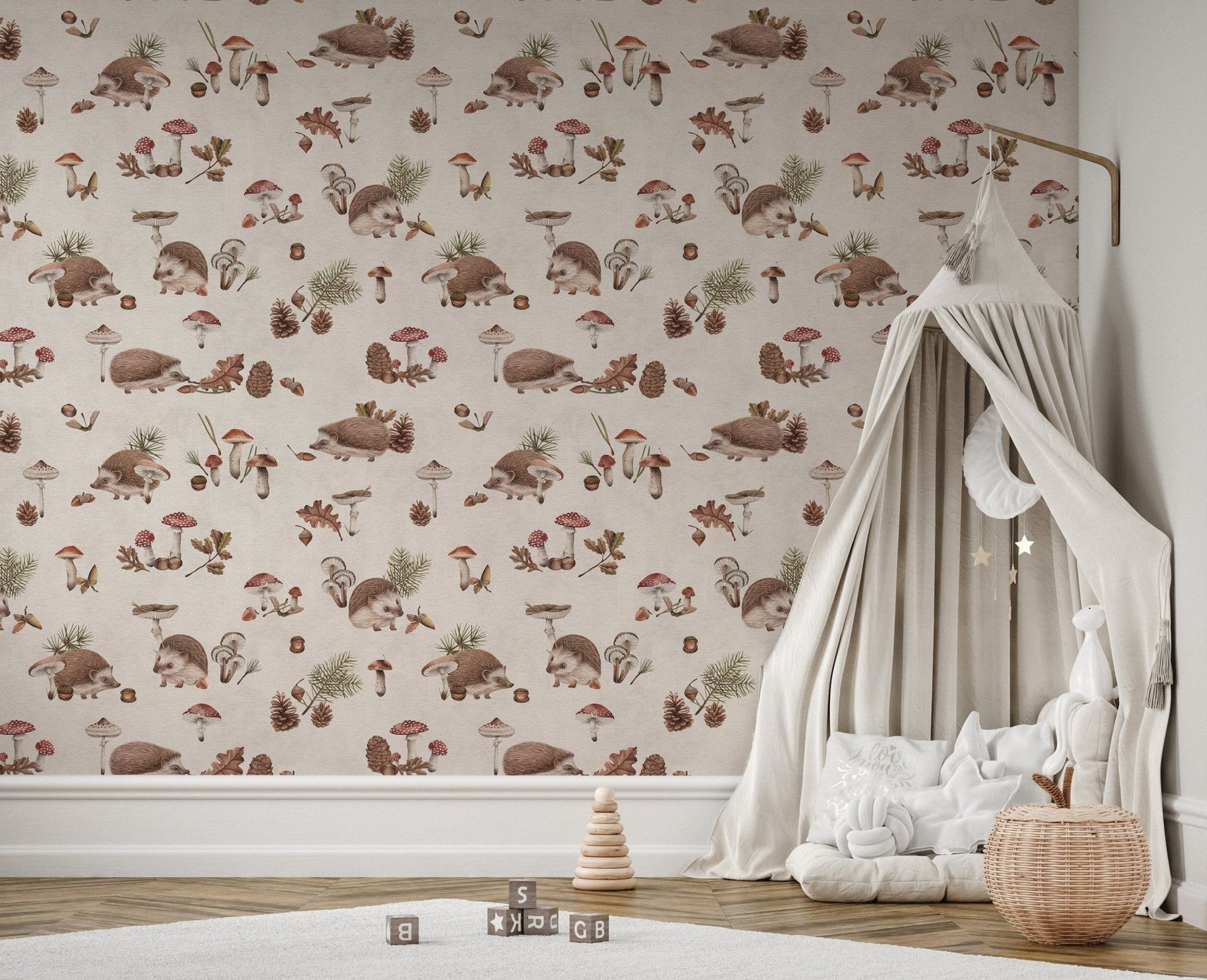 Hedgehog and mushroom wallpaper design KB102
