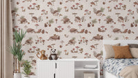Rustic taupe woodland wallpaper for nursery KB102
