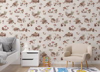 Hedgehog forest taupe nursery wallpaper
 KB102