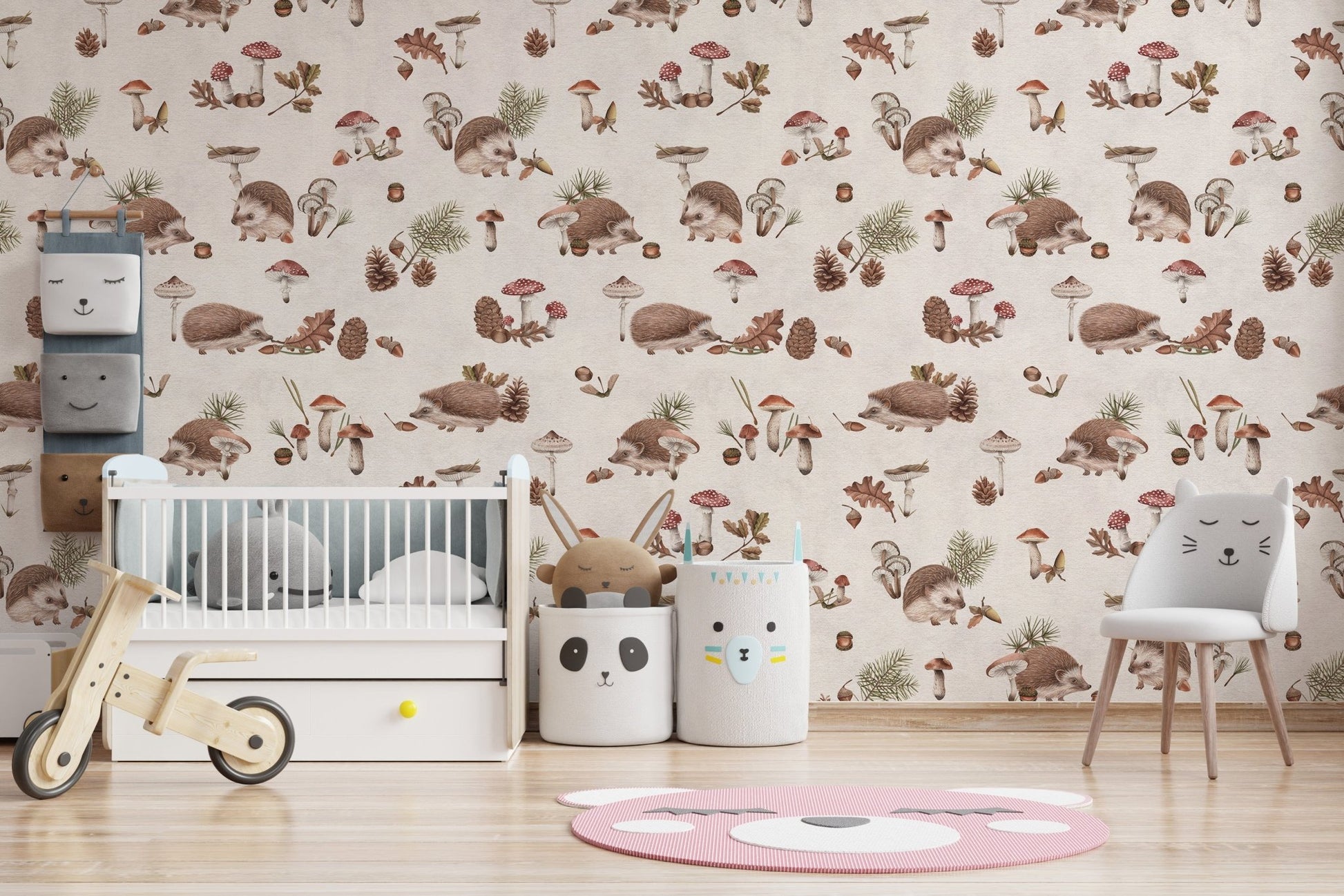 Watercolor hedgehog forest wallpaper print KB102
