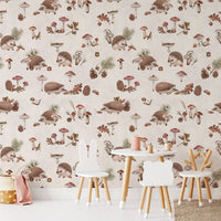 Woodland creatures taupe wallpaper pattern KB102
