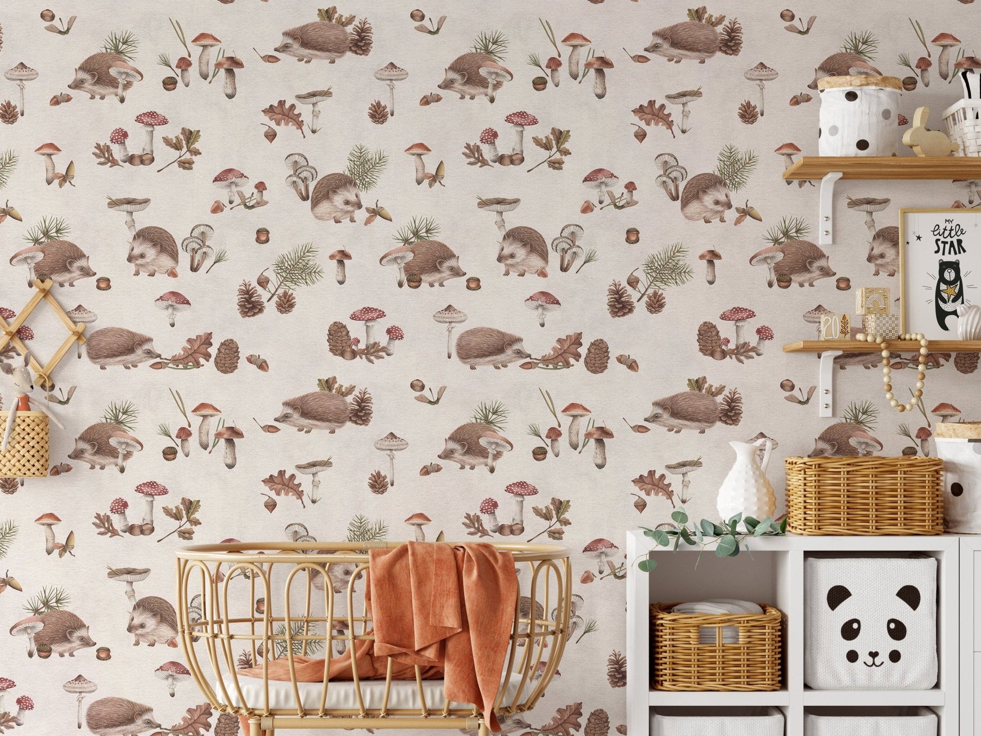Cozy nursery wallpaper with hedgehogs
 KB102