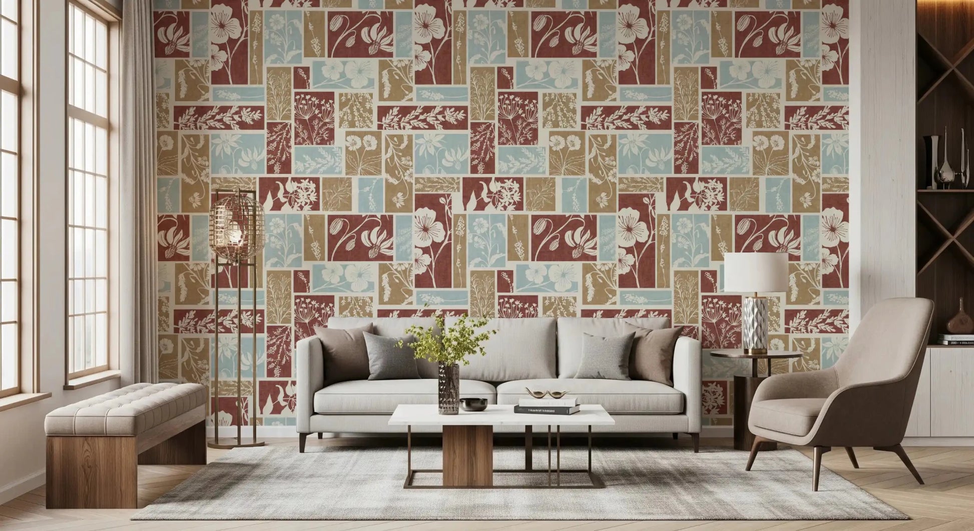 Heirloom Botanical Patchwork Rustic Wallpaper⁠