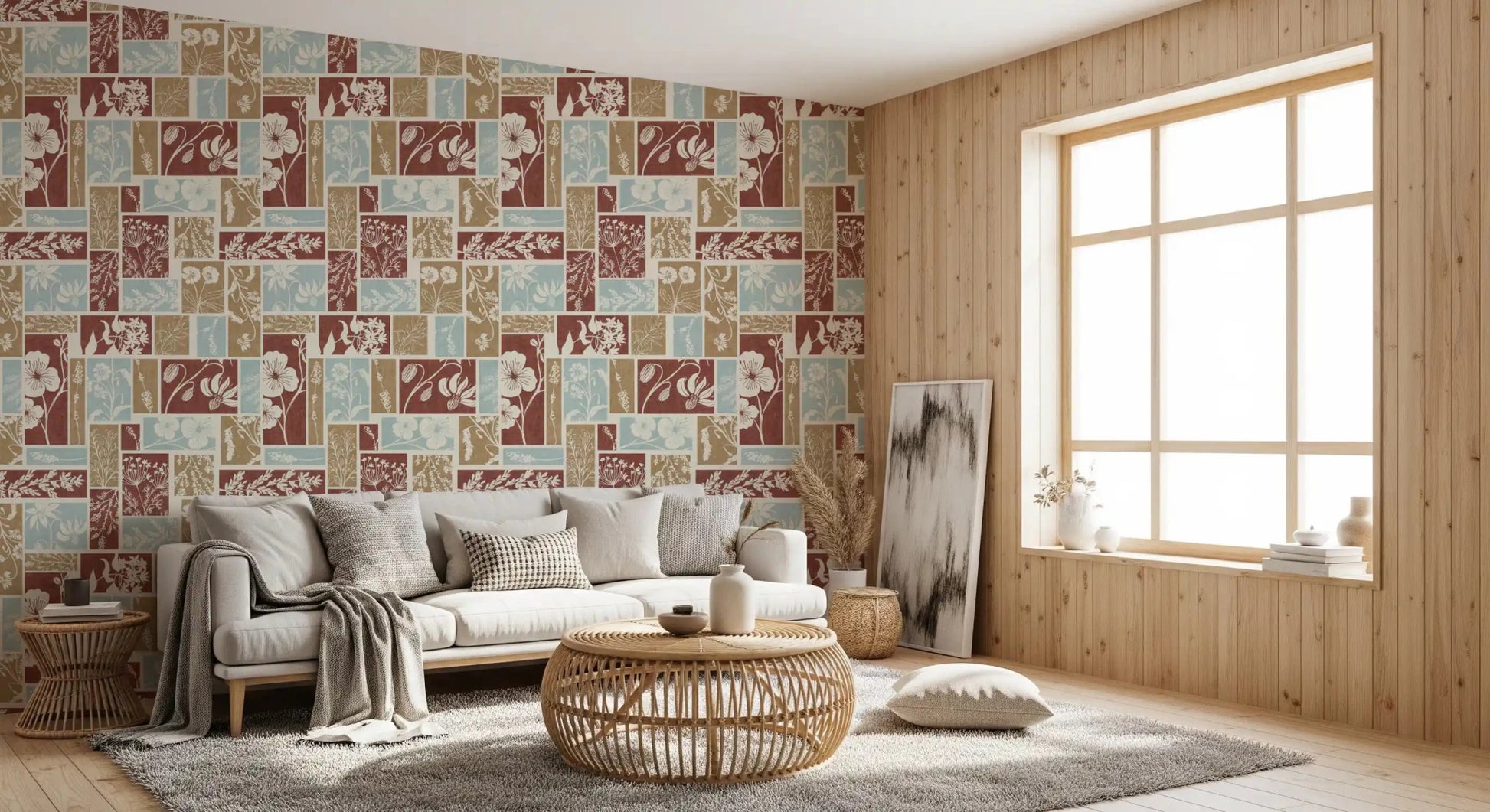 Heirloom Botanical Patchwork Rustic Wallpaper⁠