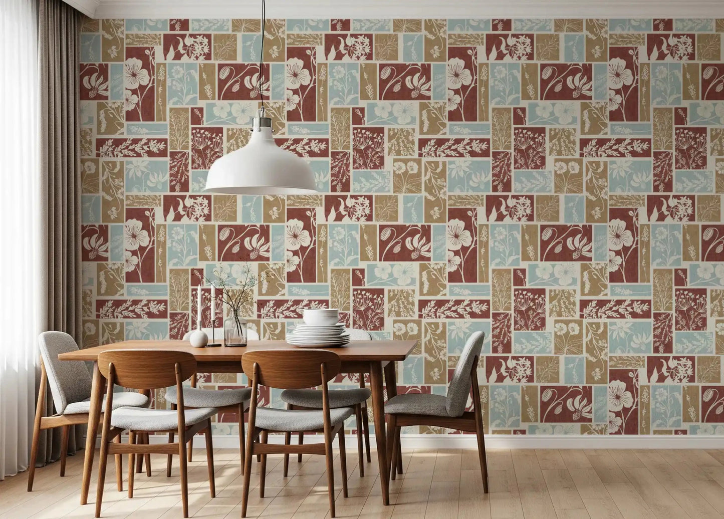 Heirloom Botanical Patchwork Rustic Wallpaper⁠
