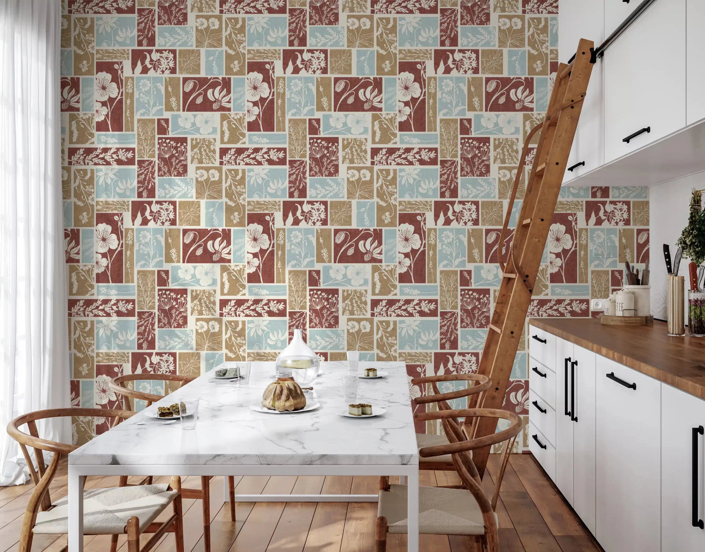 Heirloom Botanical Patchwork Rustic Wallpaper⁠