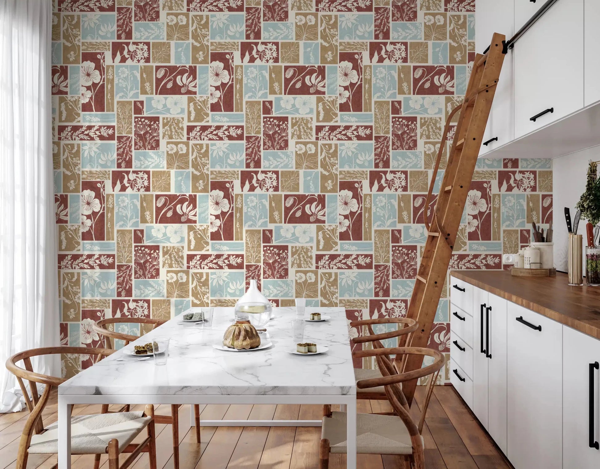 Heirloom Botanical Patchwork Rustic Wallpaper⁠