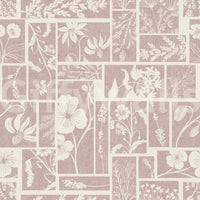 Pale blush wallpaper with floral patch panels and batik-inspired character, GD9015