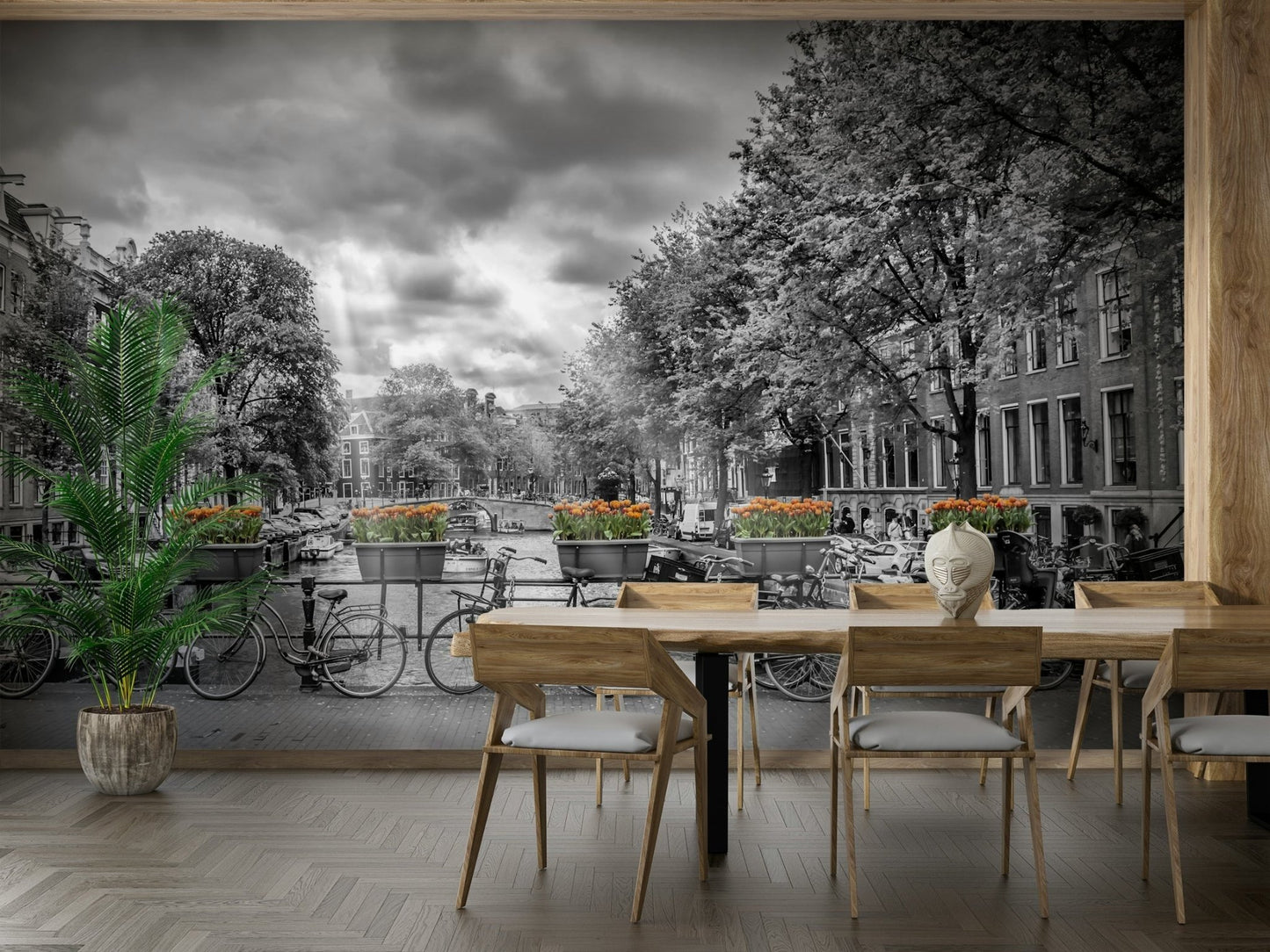 Elegant Herengracht Amsterdam mural with historic architecture

