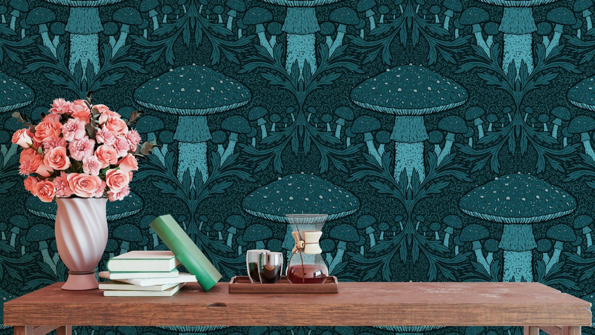 Elegant heritage mushroom blue wallpaper for timeless interiors. RNM44

